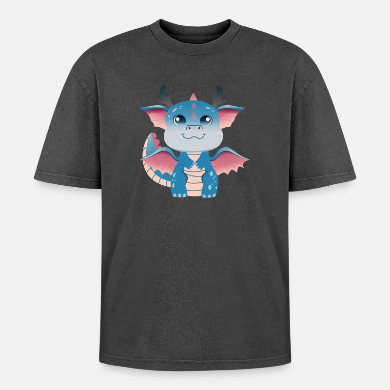 Azurblauer Drachenling-Amulett - Oversized Unisex Premium Acid-Washed T-Shirt - Schwarz Acid Wash