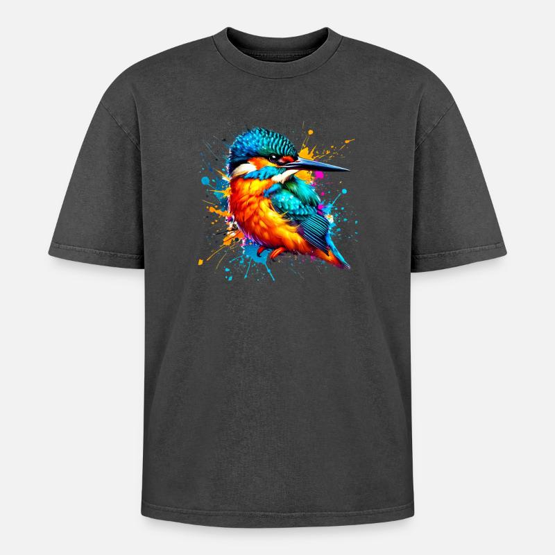 Eisvogel - Oversized Unisex Premium Acid-Washed T-Shirt - Schwarz Acid Wash