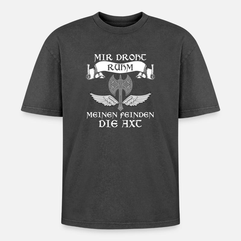 Wikinger Walhalla Krieger - Oversized Unisex Premium Acid-Washed T-Shirt - Schwarz Acid Wash