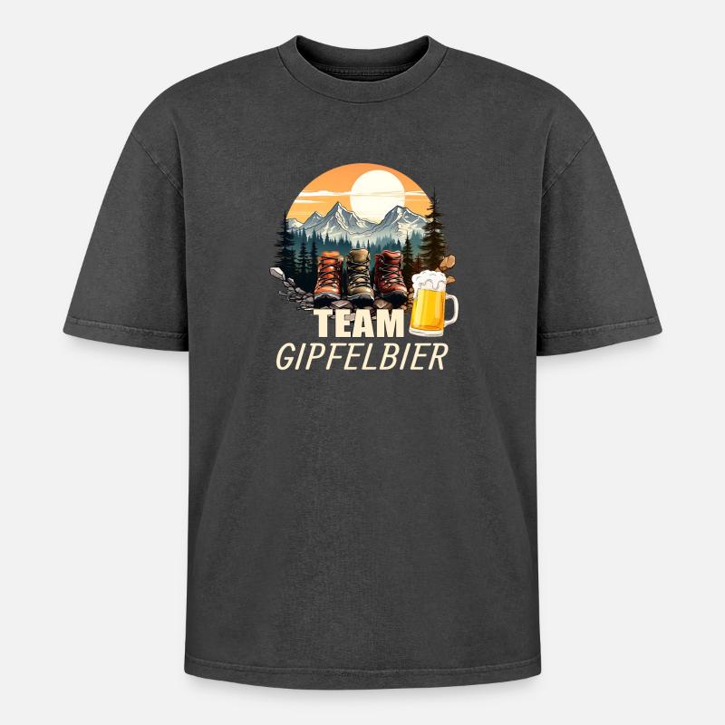 Team Gipfelbier - Oversized Unisex Premium Acid-Washed T-Shirt - Schwarz Acid Wash