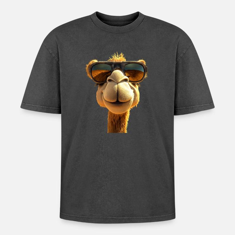 Kamel Dromedar Trampeltier Camel Geschenk Kamele - Oversized Unisex Premium Acid-Washed T-Shirt - Schwarz Acid Wash