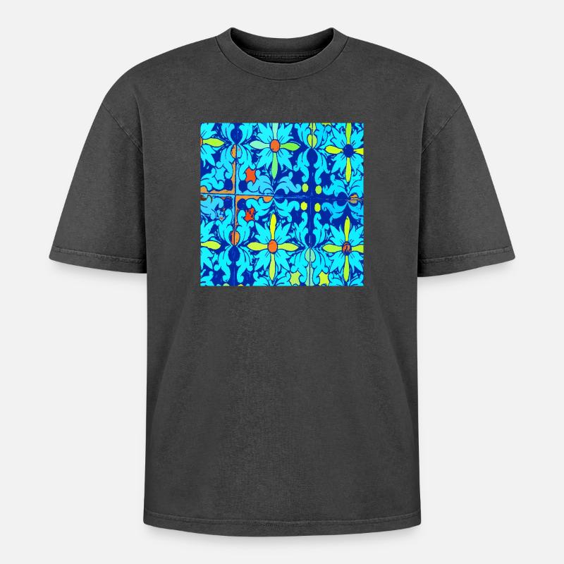 Blue ceramic - Oversized Unisex Premium Acid-Washed T-Shirt - acid washed black