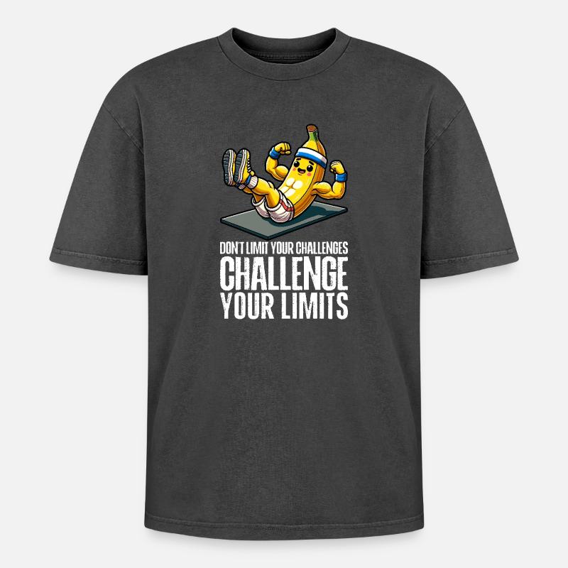 Challenge Your Limits Bodybuilder Bauchmuskeln - Oversized Unisex Premium Acid-Washed T-Shirt - Schwarz Acid Wash