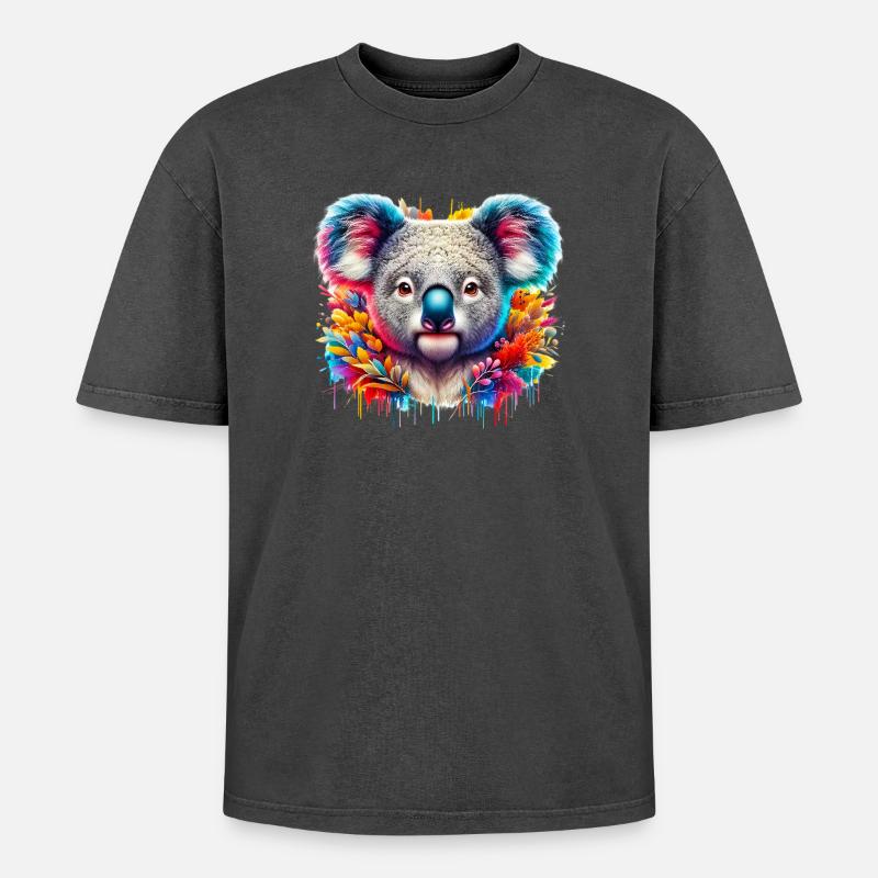 Koala - Oversized Unisex Premium Acid-Washed T-Shirt - Schwarz Acid Wash