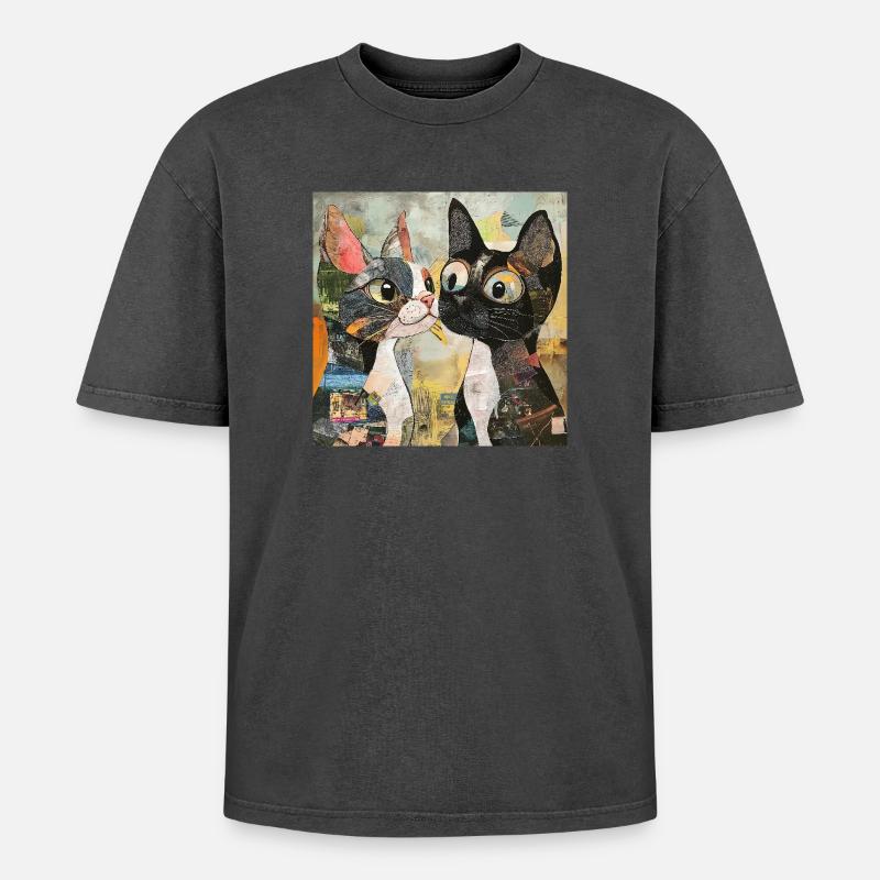 cat cats katze katze collage - Oversized Unisex Premium Acid-Washed T-Shirt - Schwarz Acid Wash