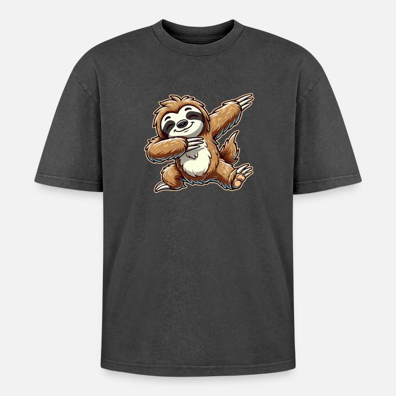 Dabbing Faultier Dab Tanzen Geschenk Geschenkidee - Oversized Unisex Premium Acid-Washed T-Shirt - Schwarz Acid Wash