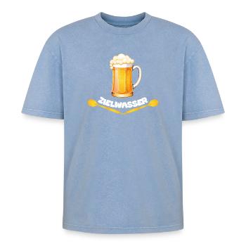 Fléchettes cible eau bière chope fléchettes - T-shirt Premium unisexe oversize acid-washed - bleu délavé acide - Devant - AI Model Female 172 dark (172cm) & AI Model Male 185 dark (185cm)