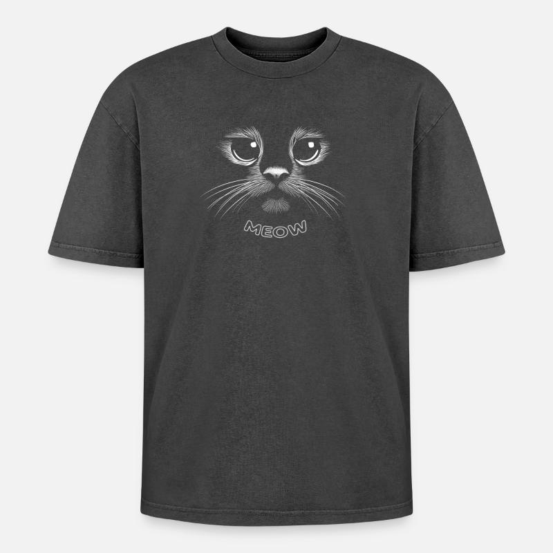 Süßes Katzengesicht - MEOW - Oversized Unisex Premium Acid-Washed T-Shirt - Schwarz Acid Wash