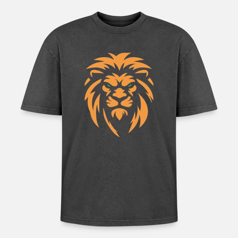 Wütender Löwe - Oversized Unisex Premium Acid-Washed T-Shirt - Schwarz Acid Wash