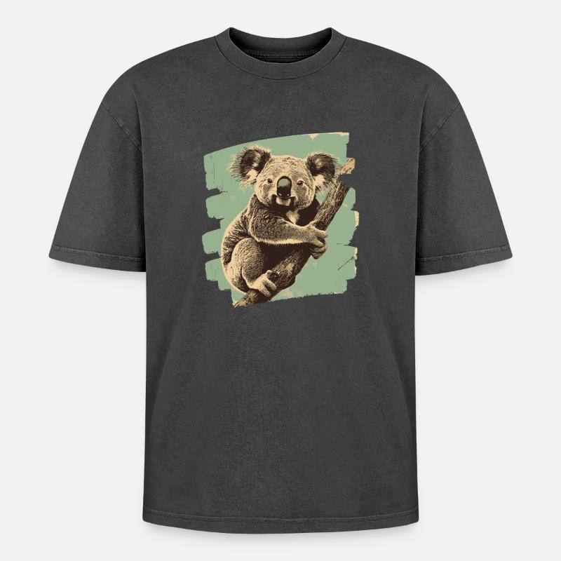 Koala Bär - Oversized Unisex Premium Acid-Washed T-Shirt - Schwarz Acid Wash