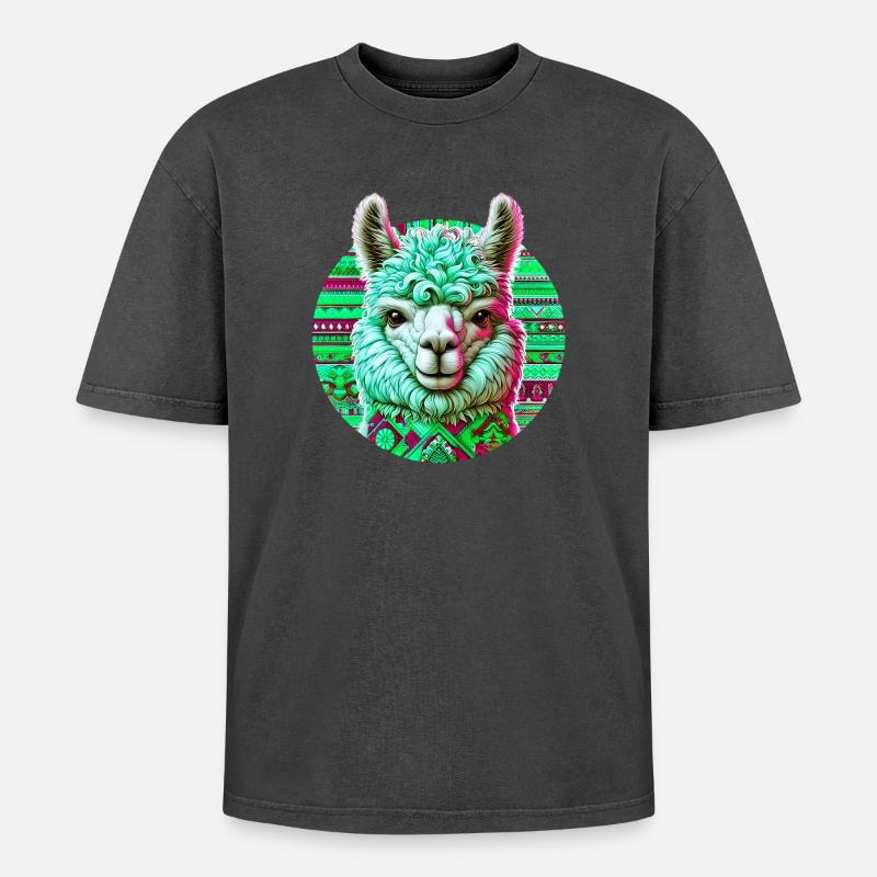 Alpaca - Oversized Unisex Premium Acid-Washed T-Shirt - acid washed black