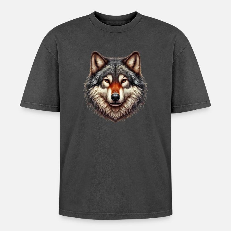 Wolf - Oversized Unisex Premium Acid-Washed T-Shirt - Schwarz Acid Wash