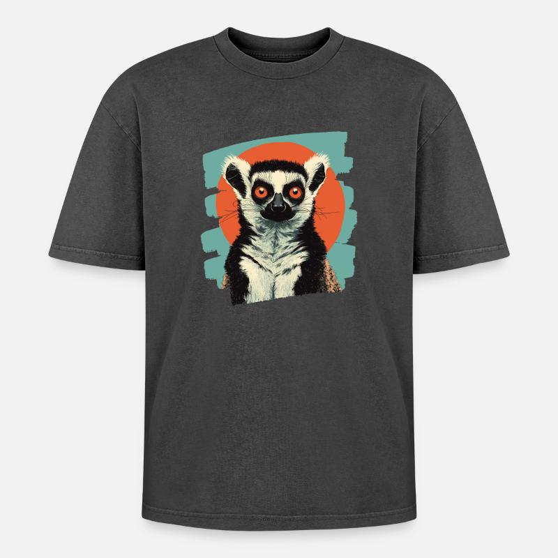 Lemur - Oversized Unisex Premium Acid-Washed T-Shirt - Schwarz Acid Wash