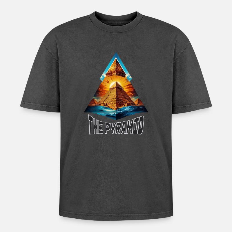 Die Pyramide - Oversized Unisex Premium Acid-Washed T-Shirt - Schwarz Acid Wash