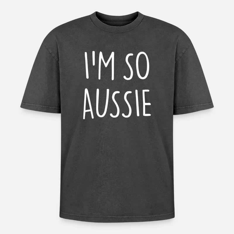 I'M SO AUSSIE Australia - Oversized Unisex Premium Acid-Washed T-Shirt - acid washed black
