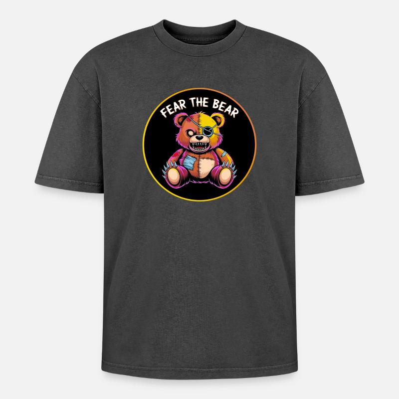 Fear the Bear - Oversized Unisex Premium Acid-Washed T-Shirt - Schwarz Acid Wash