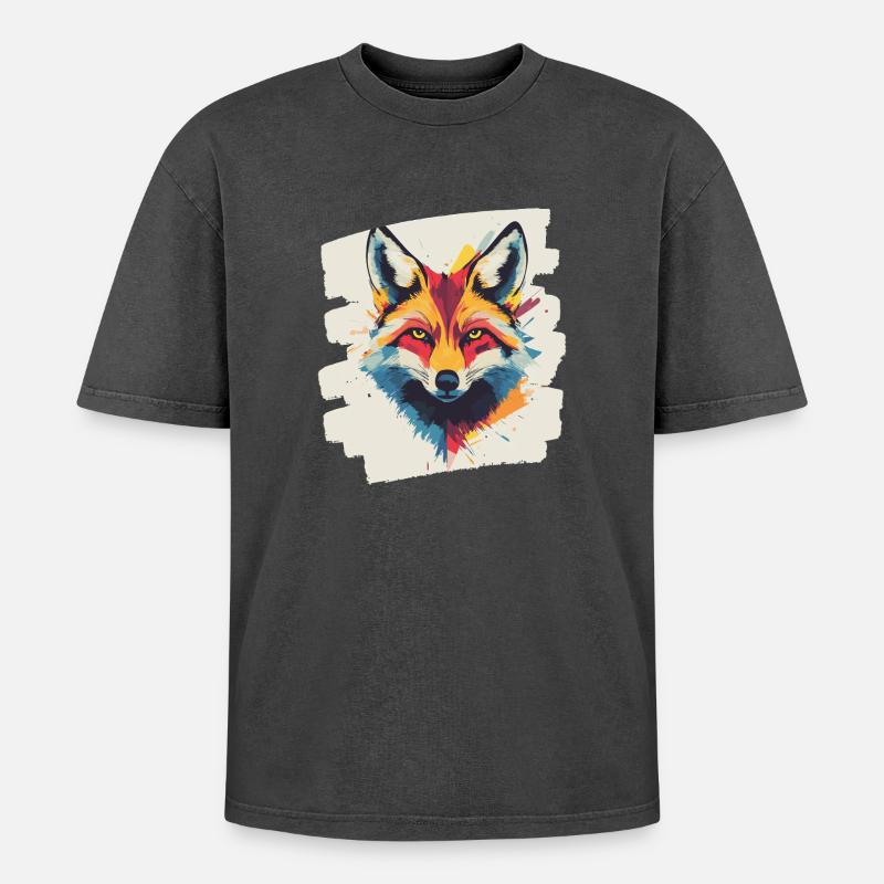 Fuchs - Oversized Unisex Premium Acid-Washed T-Shirt - Schwarz Acid Wash