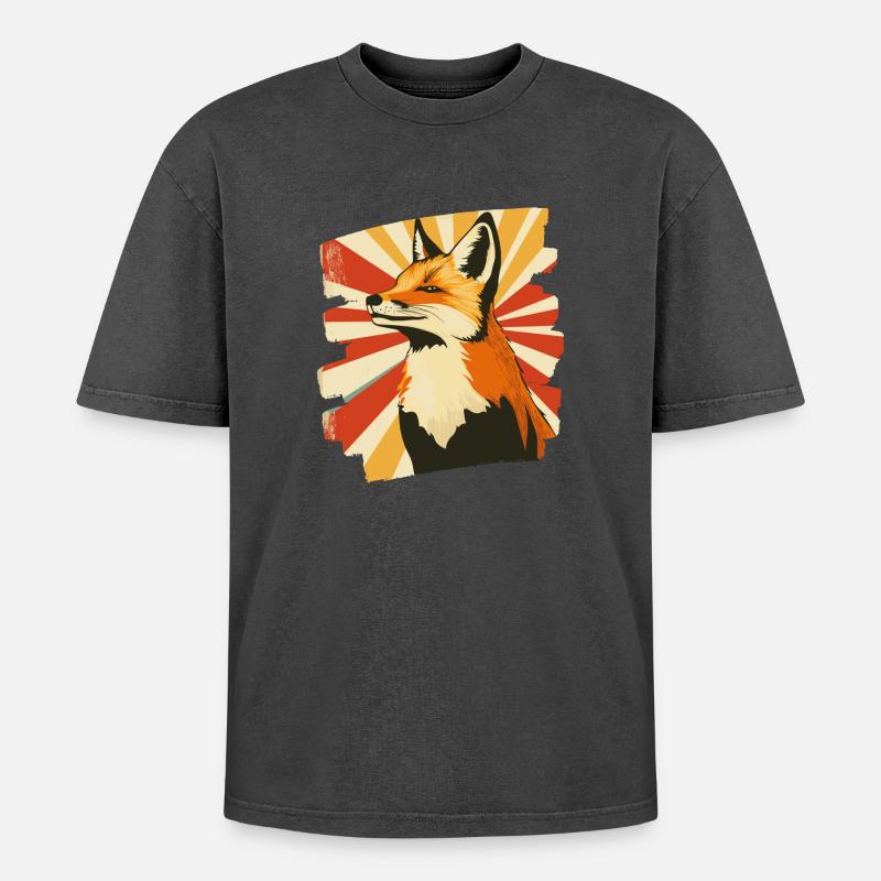 Fox - Oversized Unisex Premium Acid-Washed T-Shirt - acid washed black