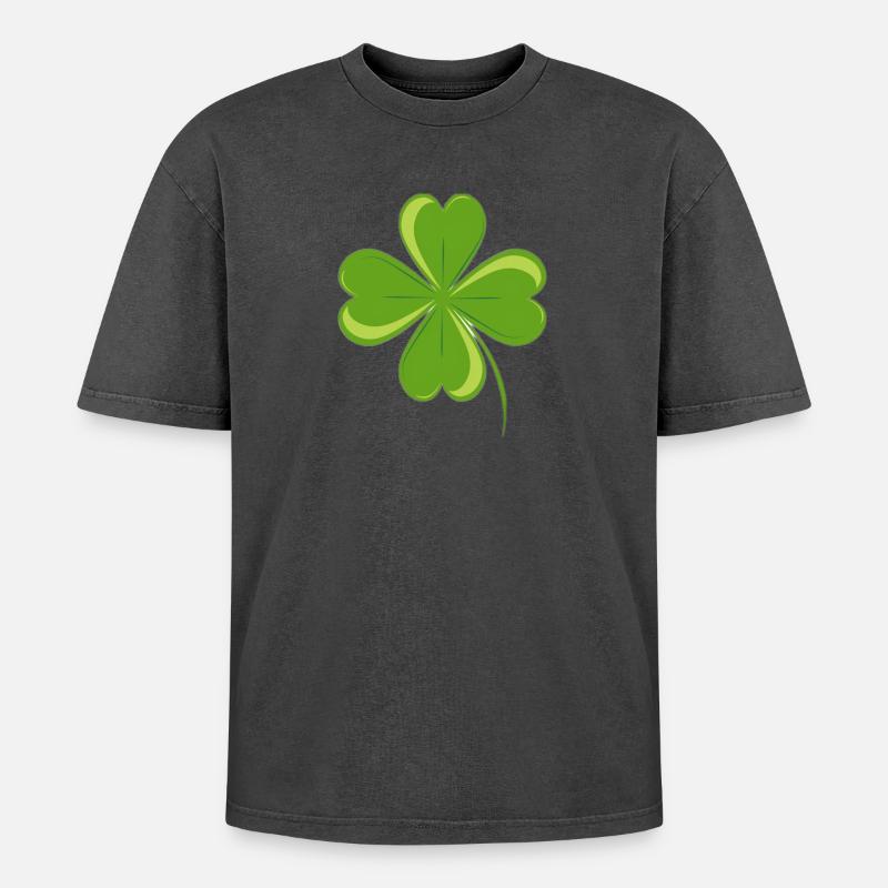 4-leaf clover. - Oversized Unisex Premium Acid-Washed T-Shirt - acid washed black