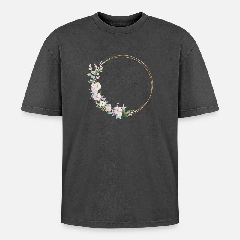 Spring Wreath - Personalizable - Oversized Unisex Premium Acid-Washed T-Shirt - acid washed black