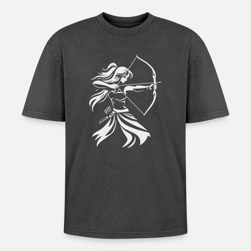 Bogenschütze-Silhouette mit Bogen - Oversized Unisex Premium Acid-Washed T-Shirt - Schwarz Acid Wash