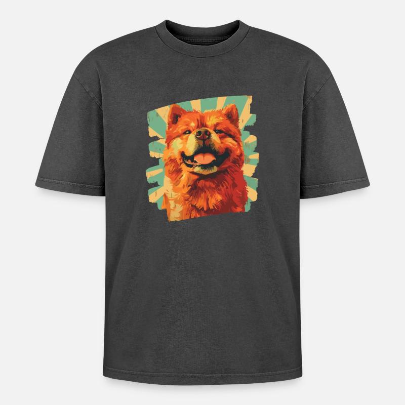 Chow Chow - Oversized Unisex Premium Acid-Washed T-Shirt - Schwarz Acid Wash