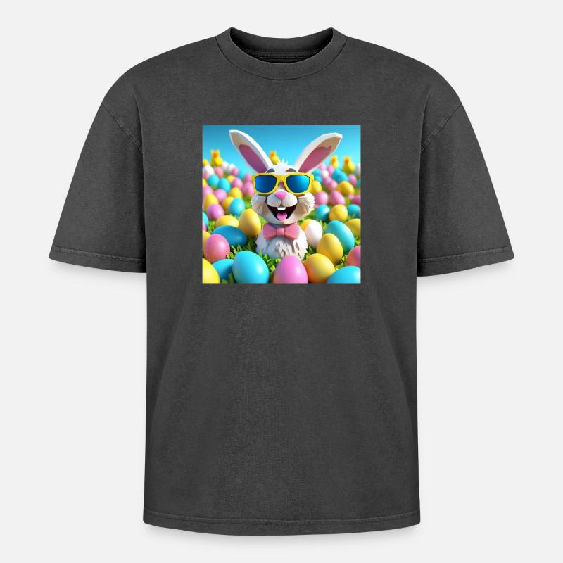 Easter, Happy Easter, Easter - Oversized Unisex Premium Acid-Washed T-Shirt - acid washed black