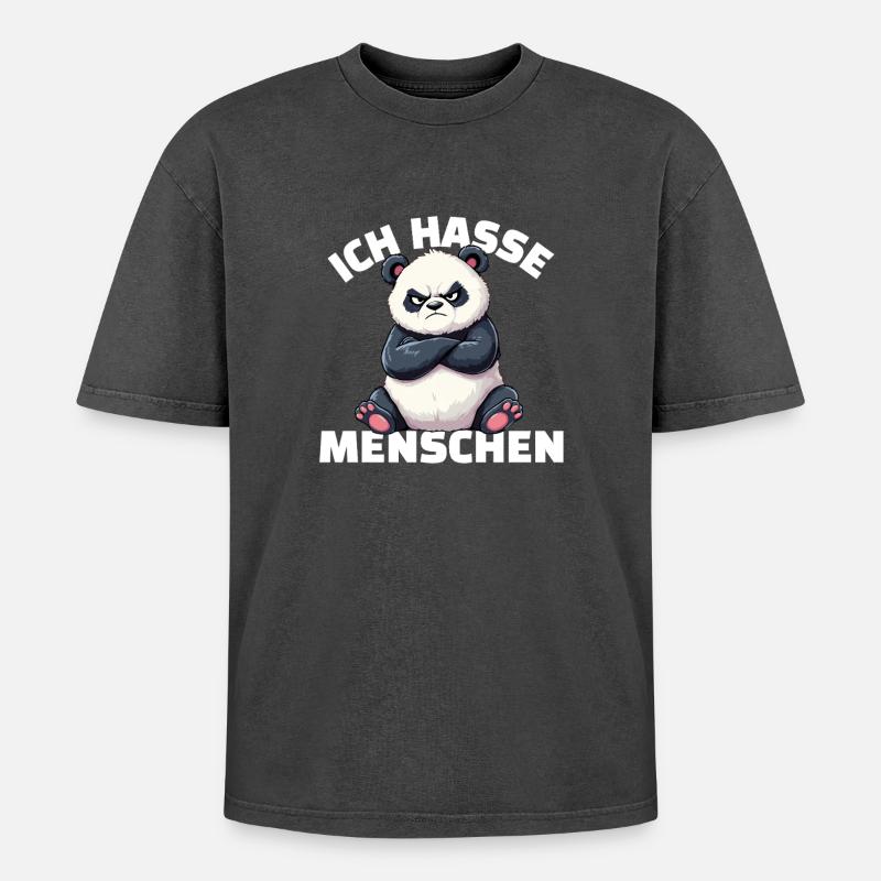 Griesgrämiger Panda hasst Menschen Design - Oversized Unisex Premium Acid-Washed T-Shirt - Schwarz Acid Wash
