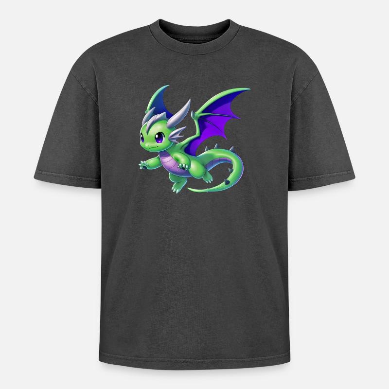 Drache - Oversized Unisex Premium Acid-Washed T-Shirt - Schwarz Acid Wash