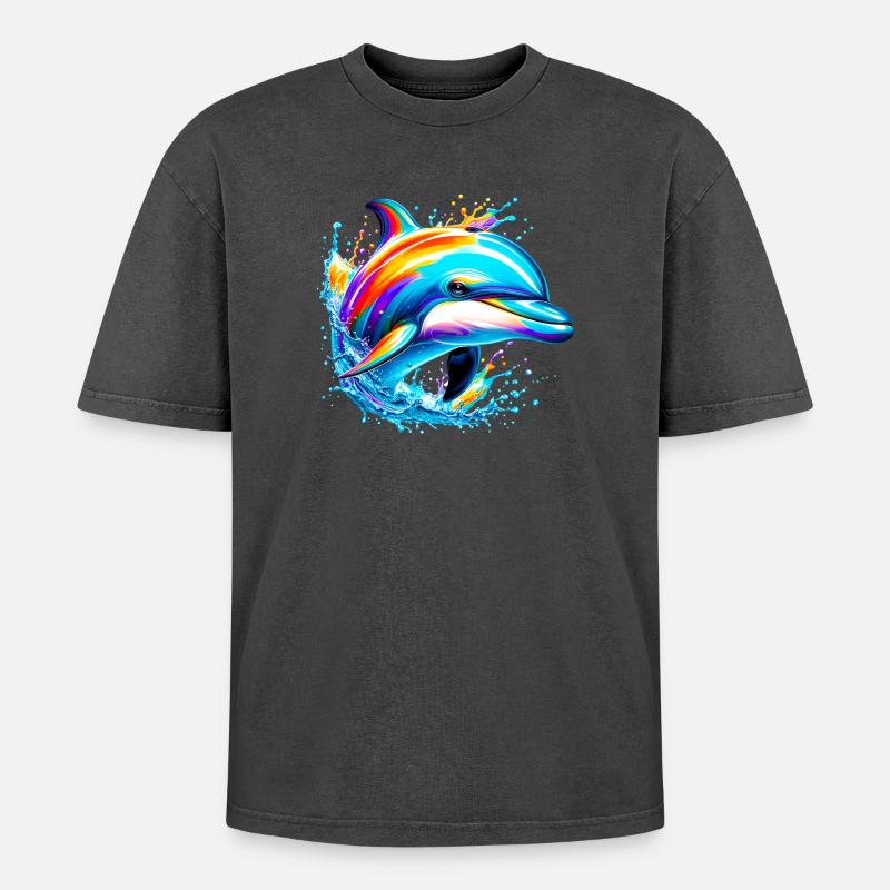 Delfin - Oversized Unisex Premium Acid-Washed T-Shirt - Schwarz Acid Wash