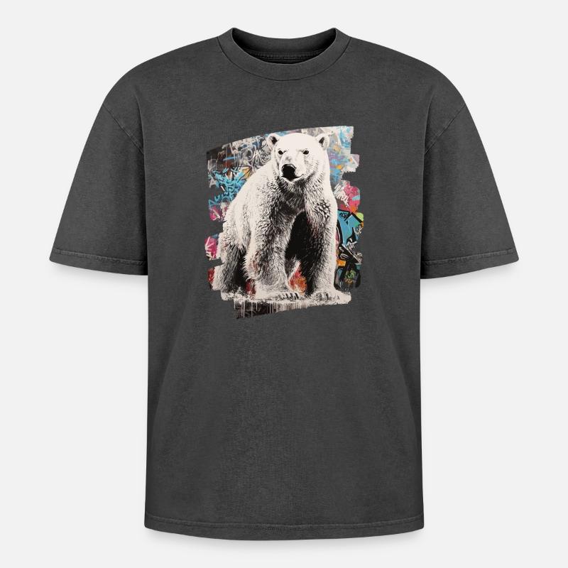 Polar Bear Graffiti Sprayer - Oversized Unisex Premium Acid-Washed T-Shirt - acid washed black
