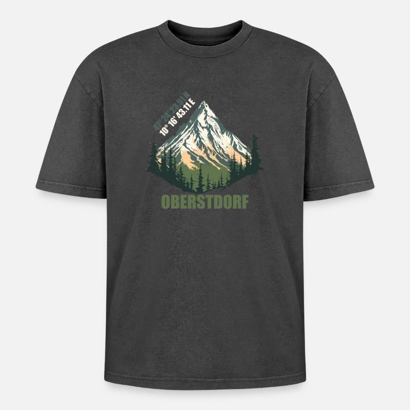 Oberstdorf - Oversized Unisex Premium Acid-Washed T-Shirt - Schwarz Acid Wash
