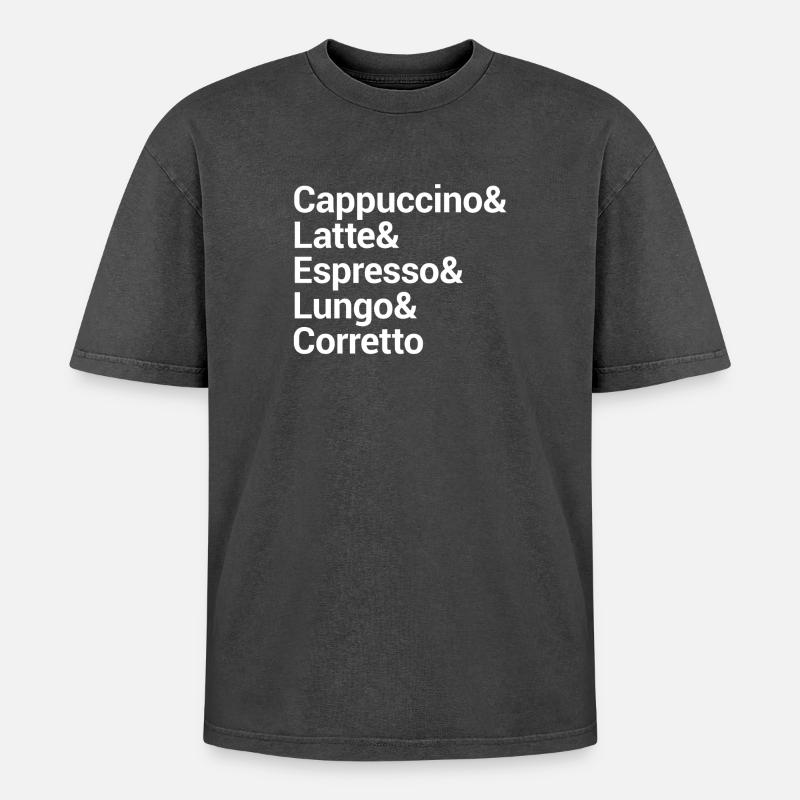 Kaffee-Stil Typografie Design - Oversized Unisex Premium Acid-Washed T-Shirt - Schwarz Acid Wash