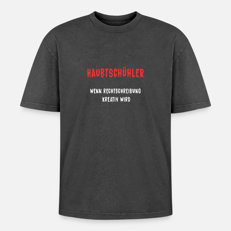 Haubtschühler – Creative Spelling - Oversized Unisex Premium Acid-Washed T-Shirt - acid washed black