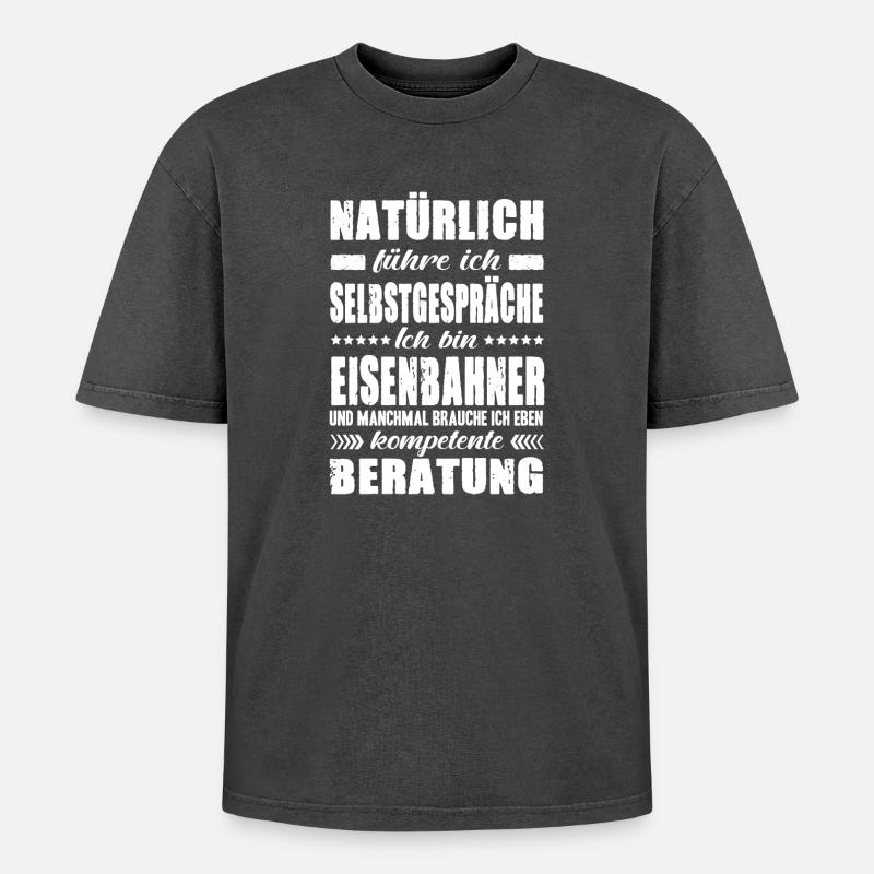 Eisenbahner Geschenke Bahnfahrer Zugführer Sprüche - Oversized Unisex Premium Acid-Washed T-Shirt - Schwarz Acid Wash