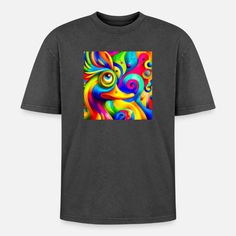 Gemälde von einer ente - Oversized Unisex Premium Acid-Washed T-Shirt - Schwarz Acid Wash