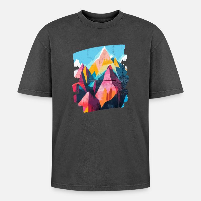Berge - Oversized Unisex Premium Acid-Washed T-Shirt - Schwarz Acid Wash