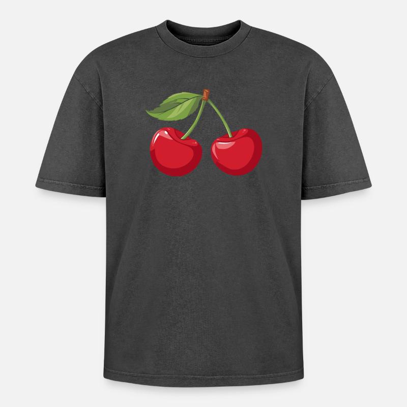 Lebendige Kirsche Illustration - Oversized Unisex Premium Acid-Washed T-Shirt - Schwarz Acid Wash