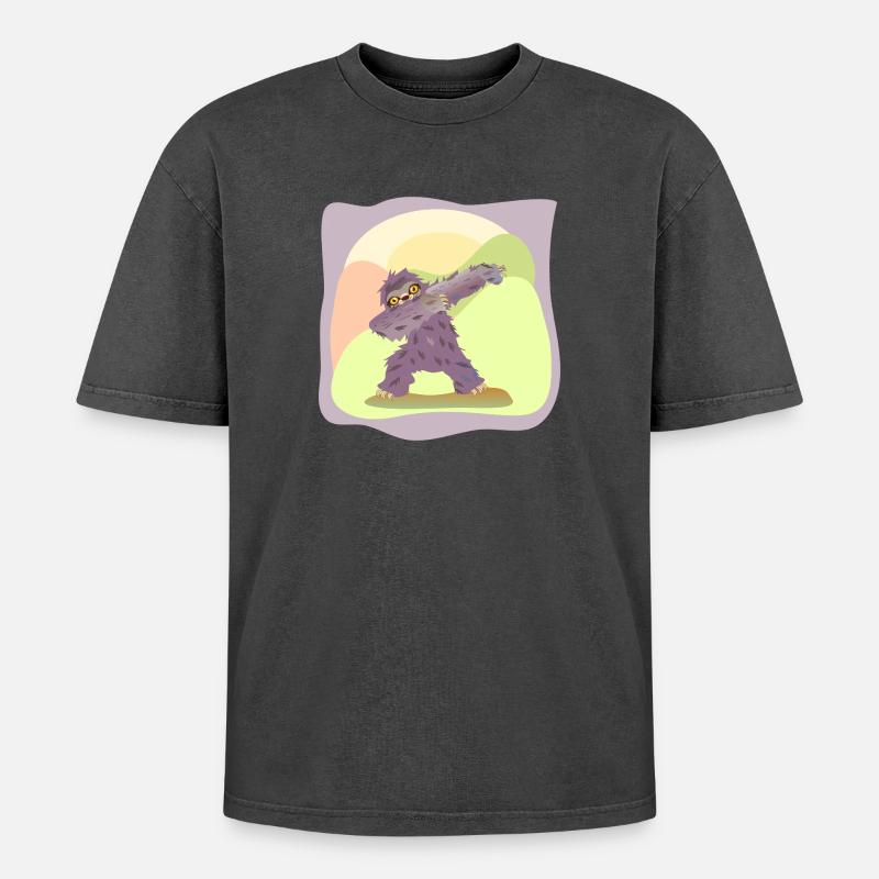DABBING DANCING DANCING SLOTH - Oversized Unisex Premium Acid-Washed T-Shirt - acid washed black