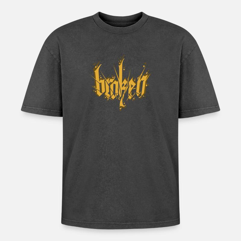 Broken Calligraphy Dark Lettering - Oversized Unisex Premium Acid-Washed T-Shirt - acid washed black