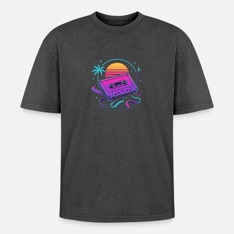Retro Mixtape Vibes - Oversized Unisex Premium Acid-Washed T-Shirt - Schwarz Acid Wash