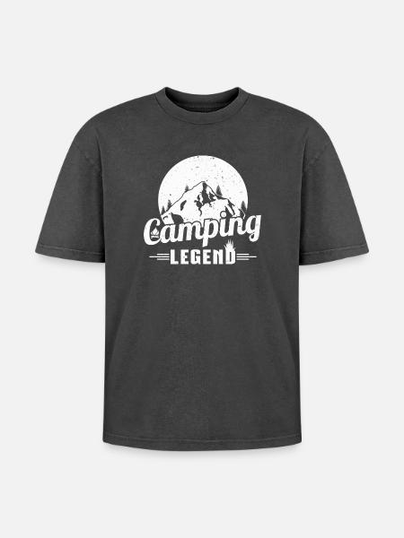 Mountain Camping Legend Design - Oversized Unisex Premium Acid-Washed T-Shirt - acid washed black