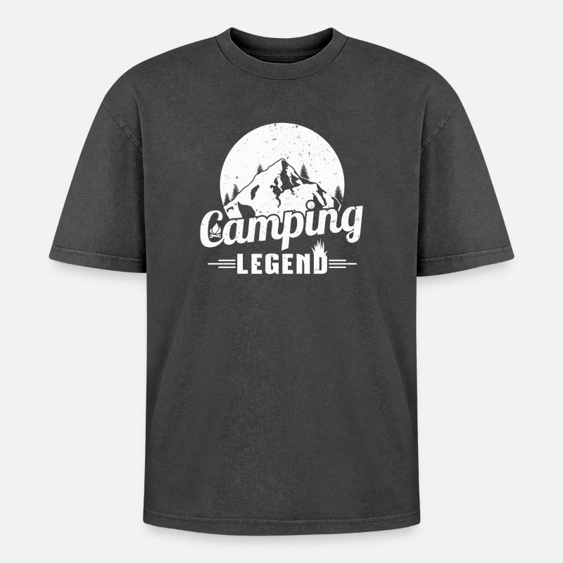 Mountain Camping Legend Design - T-shirt Premium unisexe oversize acid-washed - noir délavé acide