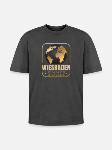 Wiesbaden - Oversized Unisex Premium Acid-Washed T-Shirt - Schwarz Acid Wash