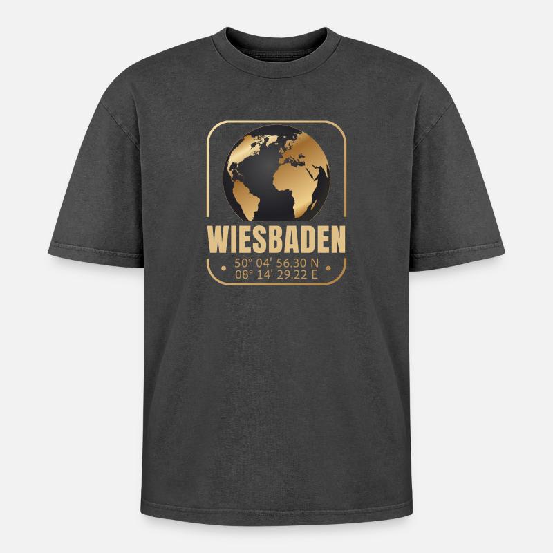 Wiesbaden - Oversized Unisex Premium Acid-Washed T-Shirt - Schwarz Acid Wash