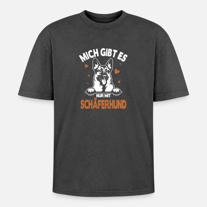 Schäferhund Geschenke Hund Frauchen Gassi - Oversized Unisex Premium Acid-Washed T-Shirt - Schwarz Acid Wash