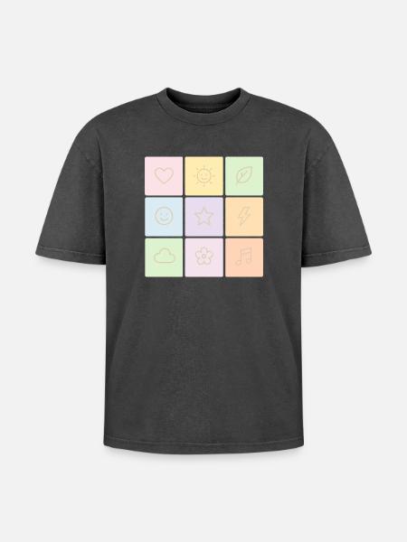 Pastel Bento Vibes - Oversized Unisex Premium Acid-Washed T-Shirt - acid washed black
