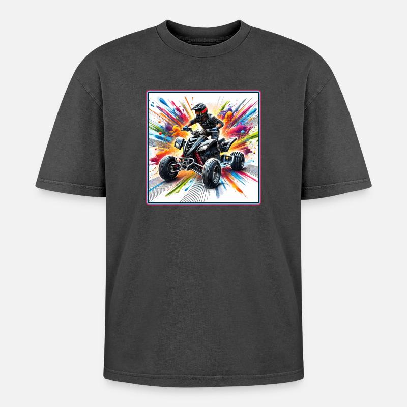 Quad Power – Farbenexplosion - Oversized Unisex Premium Acid-Washed T-Shirt - Schwarz Acid Wash