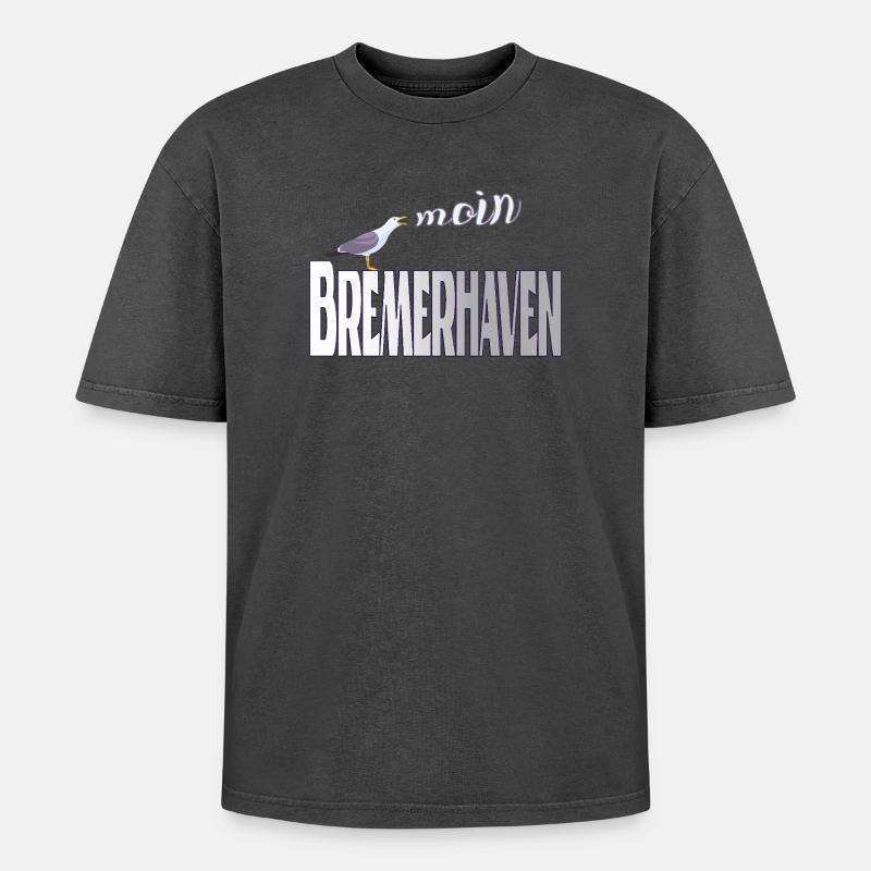 Bremerhaven Möwe & Moin Design - Oversized Unisex Premium Acid-Washed T-Shirt - Schwarz Acid Wash
