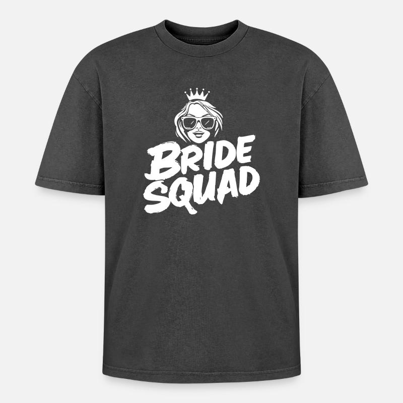 Braut „Bride Squad“-Design - Oversized Unisex Premium Acid-Washed T-Shirt - Schwarz Acid Wash